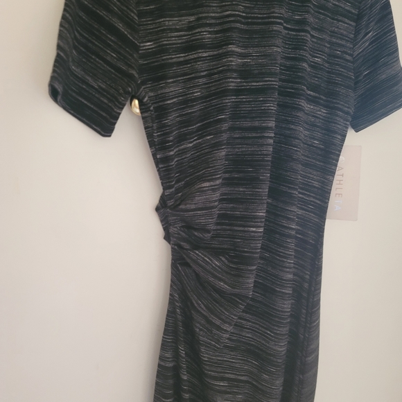 Cinched ruched asymmetrical body con striped athleta downtown dress - Picture 3 of 6